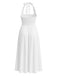 1940s Solid Wide-Strap Halter Backless Dress