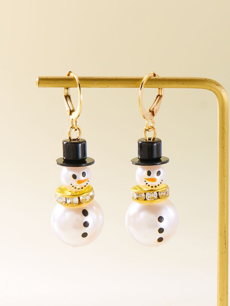 Christmas Rhinestone Snowflake Pearl Hat Snowman Stud Earrings