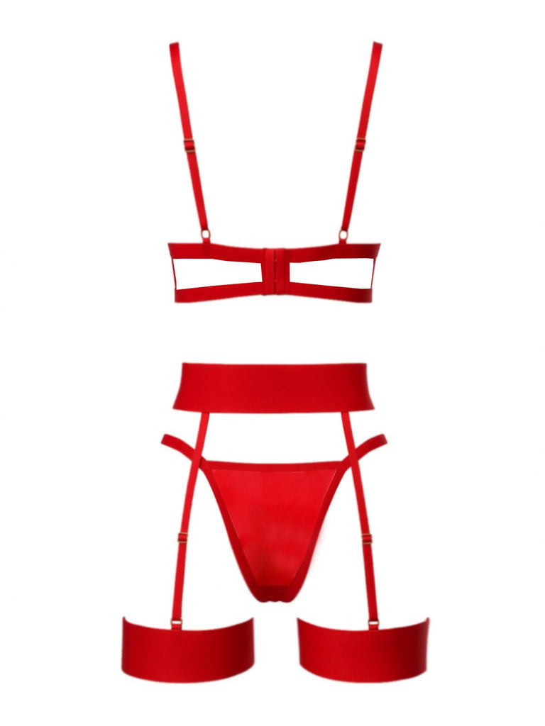 3PCS 1980s Lace Bow Detail Lingerie Set