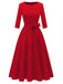 1940s Solid Fit Bow 3/4 Sleeves Swing Dress