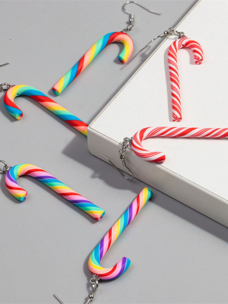 Christmas Rainbow Cane Candy Color Earrings