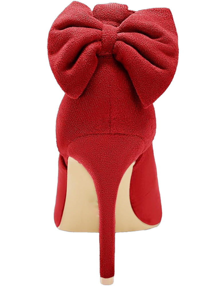 Suede Bow Ankle Strap Pointed Toe High Heel Shoes