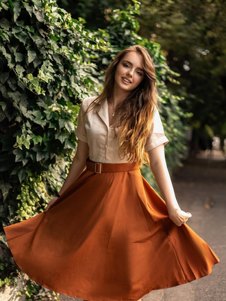 Khaki 1950s Snow White Style Button Dress