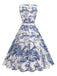 1950s Porcelain Landscape Sleeveless Belted Dress
