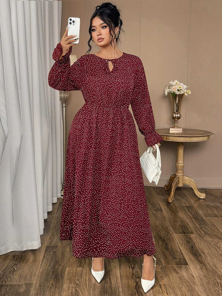 [Plus Size] Wine Red 1940s Polka Dot Midi Dress