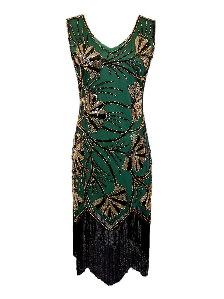 1920s V-Neck Sequined Beading Flapper Dress