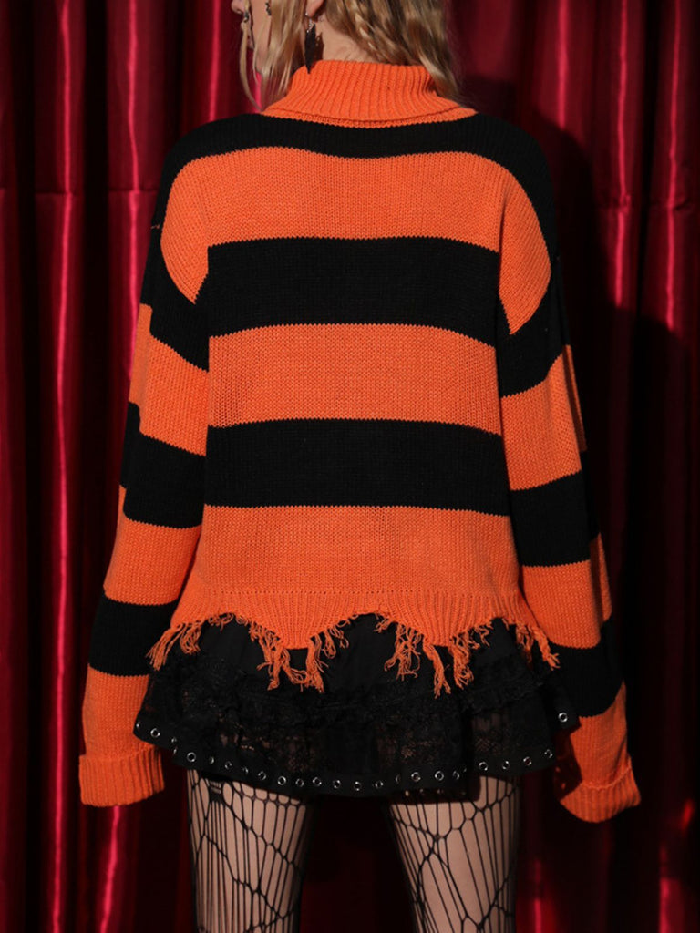 Black & Orange 1950s Halloween Bat Applique Knit Sweater
