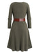 [Plus Size] Green 1940s Knit Layered Long Sleeve Belted Dress