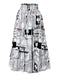 Multicolor 1970s Newspaper Print Tiered Midi Skirt