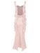 1970s Solid Satin Ruffle Backless Ruched Dress