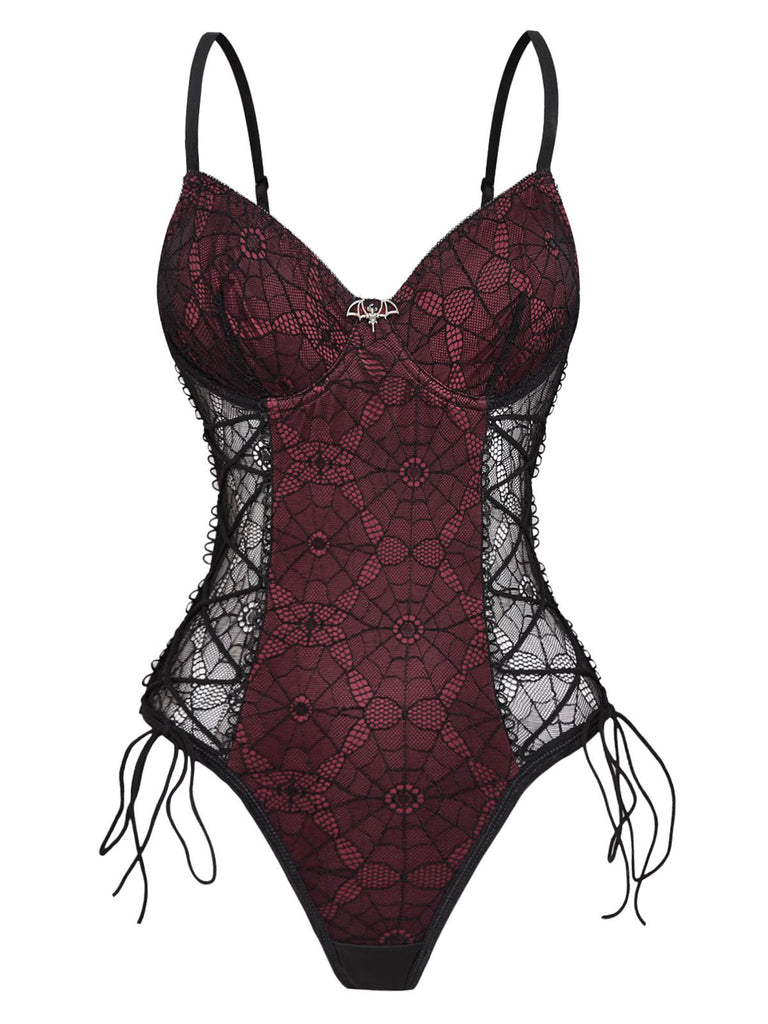 1970s Lace Spiderweb Punk Underwire Shapewear Bodysuit