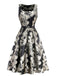 Black 1950s Jacquard Floral Dress With Belt