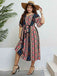 [Plus Size] 1950s V-Neck Geometric Tie Waist Dress
