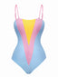 Blue 1930s Contrast Spaghetti Straps One-Piece Swimsuit