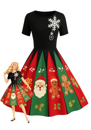 [Pre-Sale] Black 1950s Christmas Snowflake Swing Dress