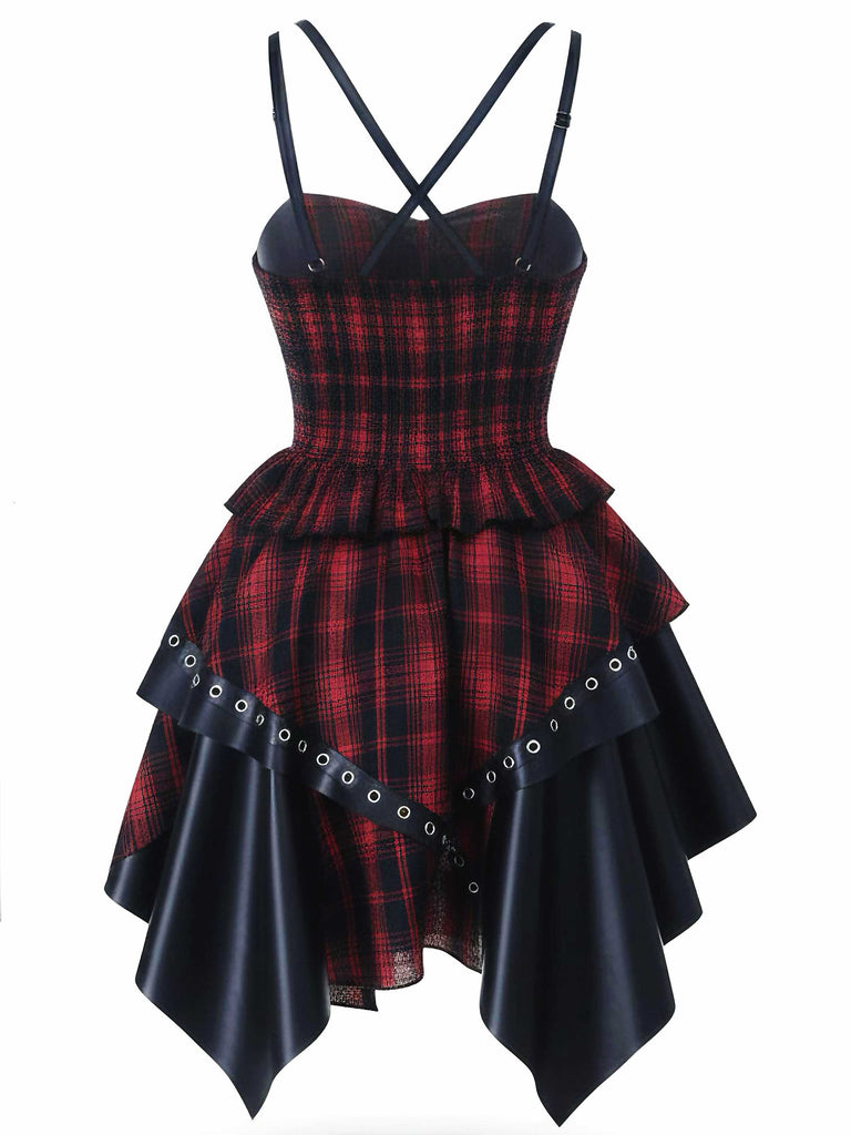 1980s Gothic Punk Leather Plaids Corset Dress