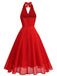 1950s Halter V-Neck Mesh Backless Dress