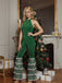 Green 1980s Solid Sparkly Mock Mesh Jumpsuit