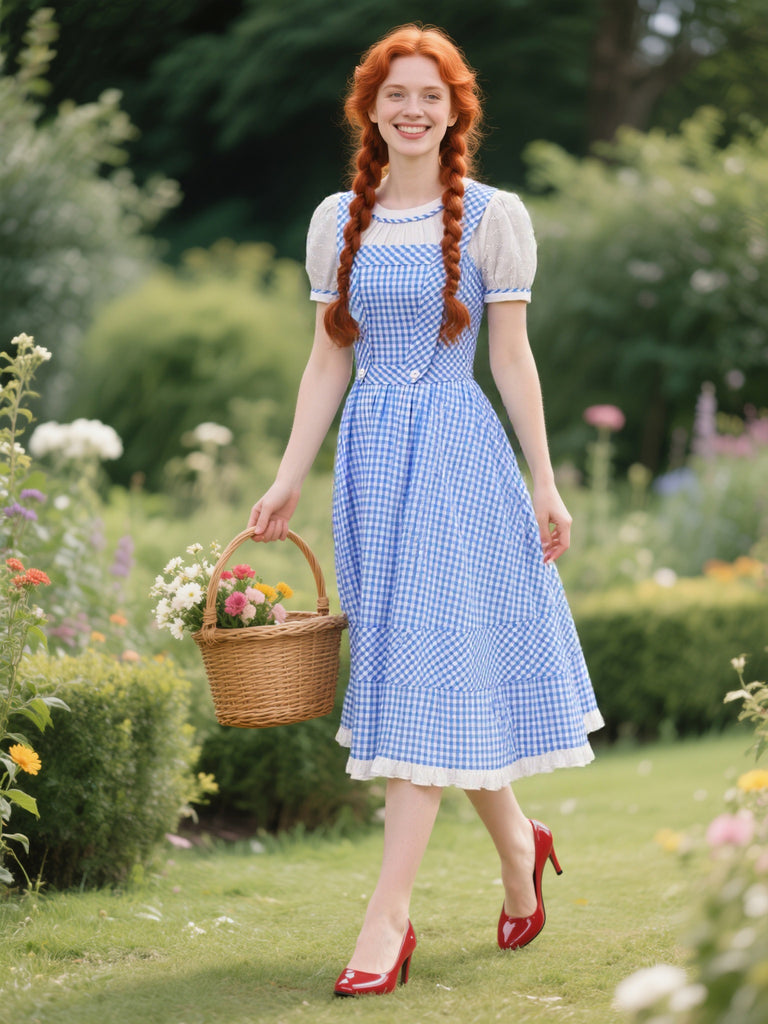 [Pre-Sale] 2PCS 1950s Cotton Gingham Plaid Top & Suspender Dress