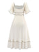 Apricot 1930s Square Neck Textured Binding Dress - vintage dress, retro fashion, elegant red