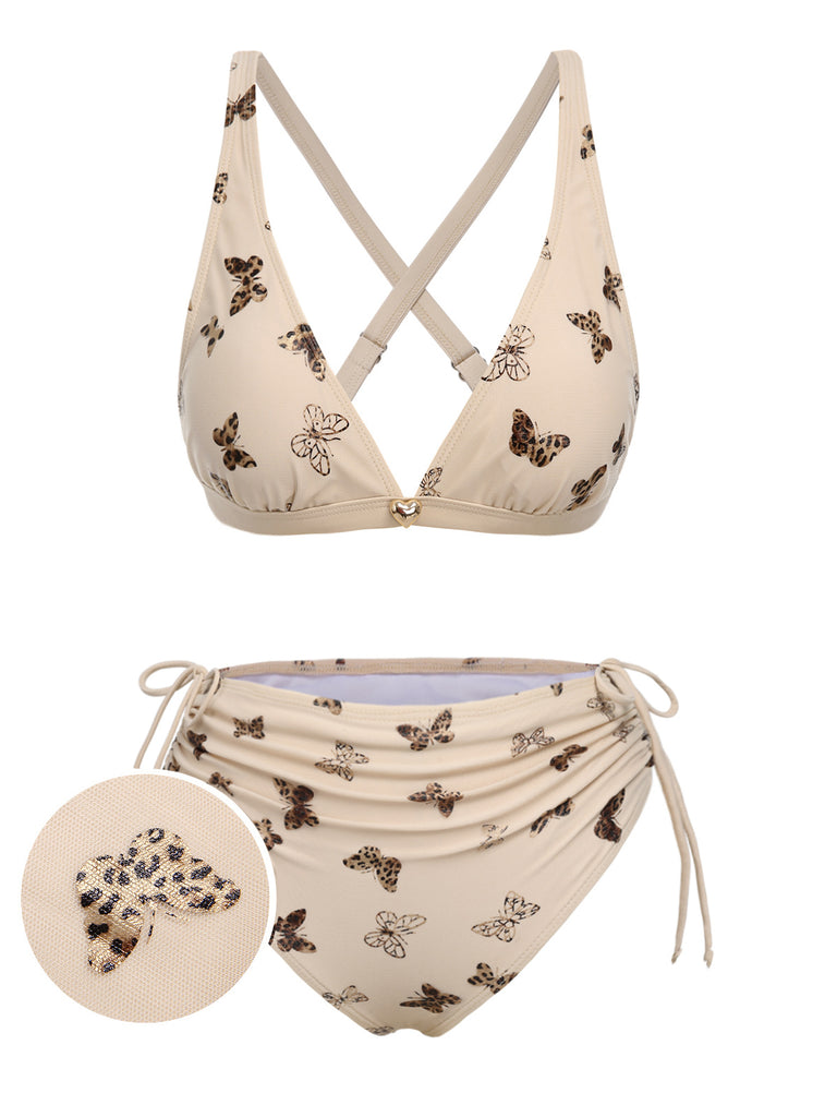 Apricot 1950s Butterfly Mesh Lace-Up Swimsuit, vintage swimsuit, pin-up swimwear - perfect for women who love vintage and retro fashion