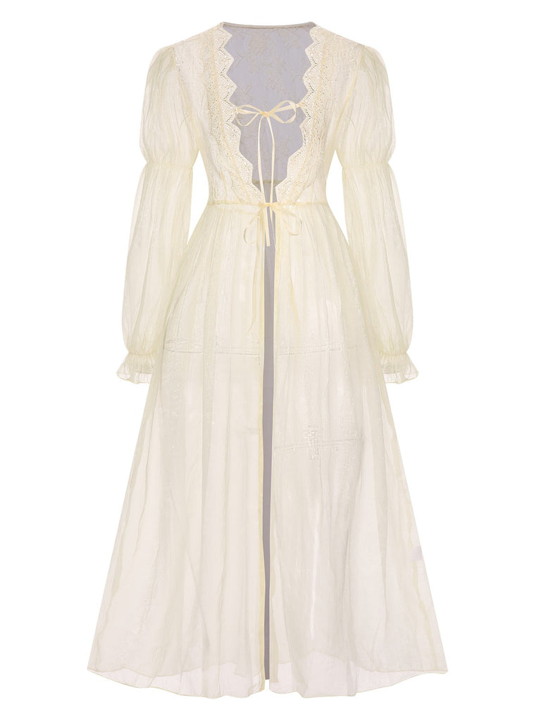Apricot 1950s Royal Style Lace Trimmed Robe, vintage fashion, retro style - perfect for women who love vintage and retro fashion