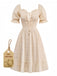 Apricot 1950s Solid Cotton Tie-Back Smocked Dress - vintage dress, retro fashion, rockabilly
