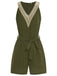She finds her 1950s story in this Army Green 1950s Lace V-Neck Patchwork Romper