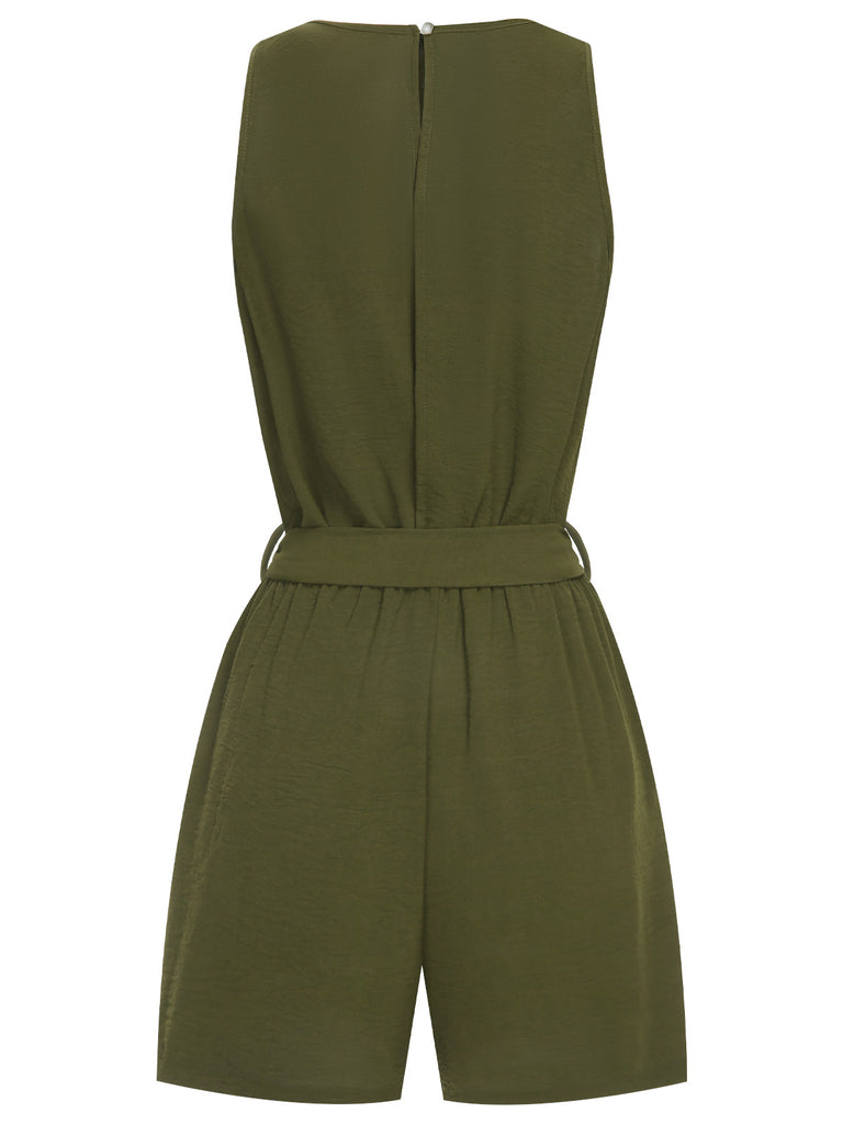 Army Green 1950s Lace V-Neck Patchwork Romper: timeless 1950s elegance she makes her own