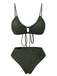 Army Green 1950s Solid Drawstring Halter Bikini, vintage swimsuit, pin-up swimwear - perfect for women who love vintage and retro fashion