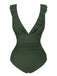 Army Green 1950s Solid Ruffles V-Neck Swimsuit, vintage swimsuit, pin-up swimwear - perfect for women who love vintage and retro fashion