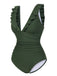 Army Green 1950s Solid Ruffles V-Neck Swimsuit, vintage swimsuit, pin-up swimwear - perfect for women who love vintage and retro fashion