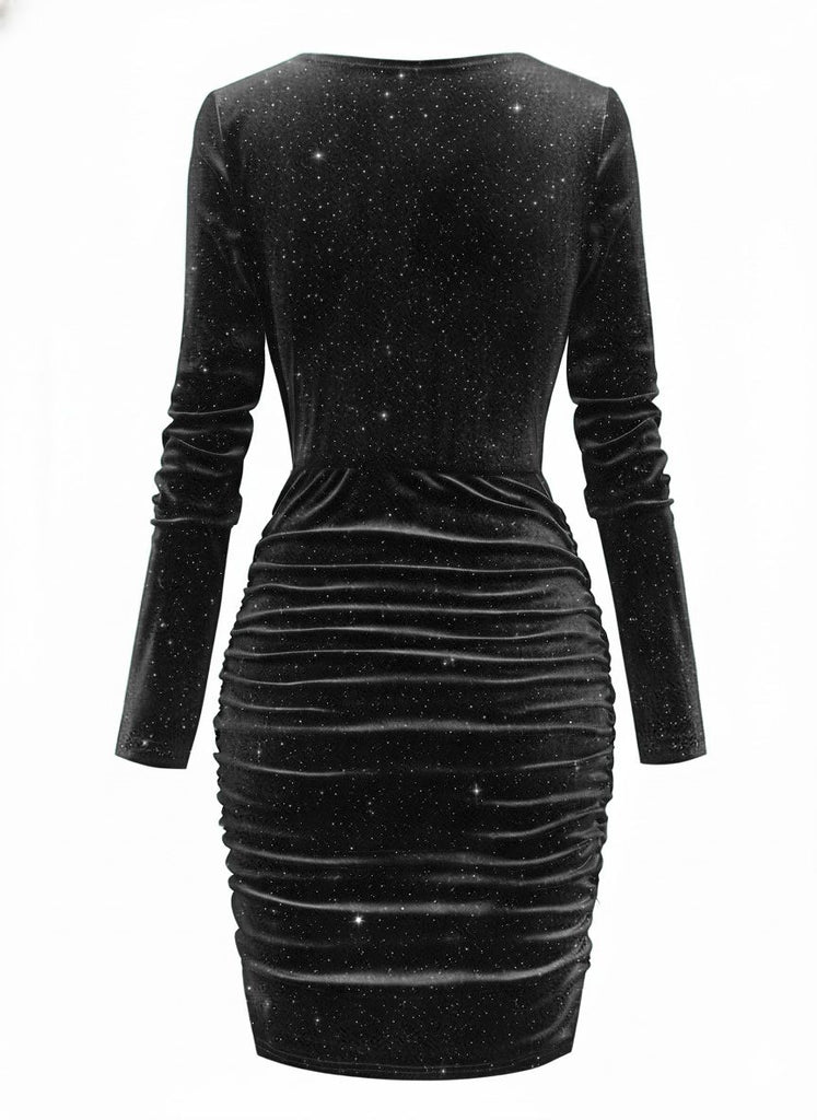 1960s Solid Velvet Long Sleeve Cowl Neck Dress