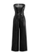 1940s PU Leather Belted Strapless Jumpsuit