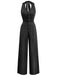 1940s V-Neck Halter Buttoned Pinstripe Jumpsuit