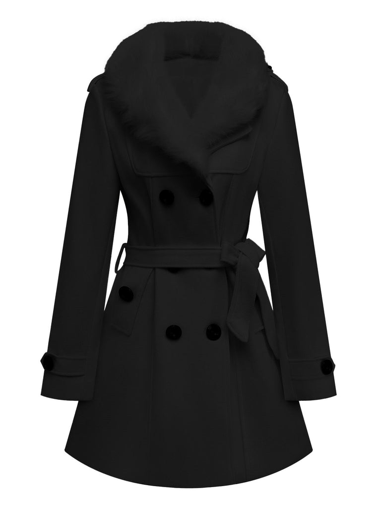 1940s Removable Faux-Fur Collar Buttons Coat