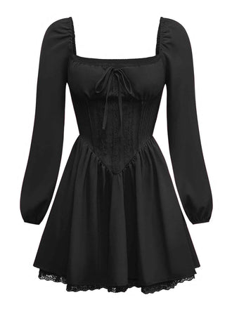 1950s Solid Bow Tie Lace Gothic Dress