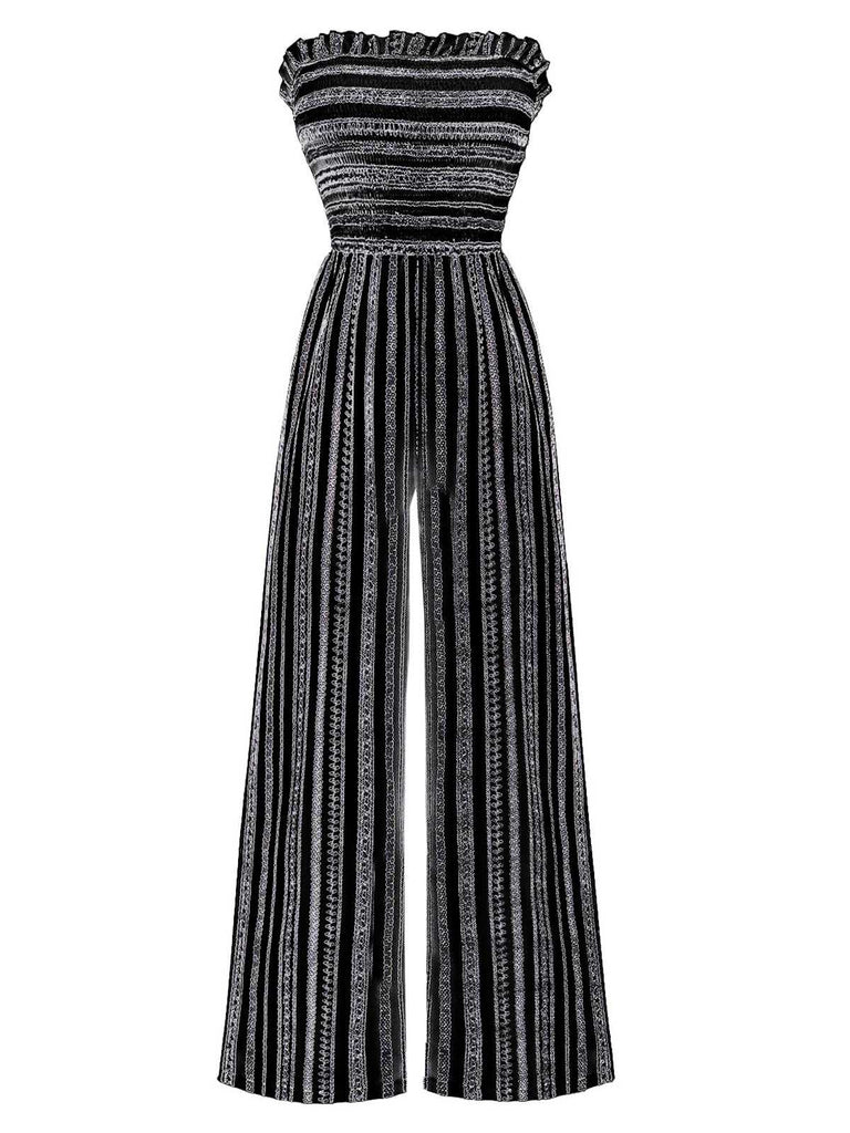 1970s Strapless Boho Stripes Wide Leg Jumpsuit