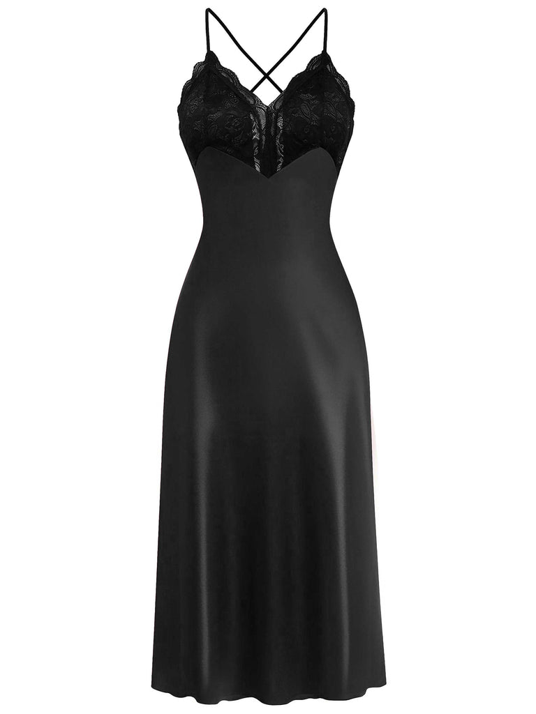 1930s Spaghetti Strap Lace Satin Nightdress