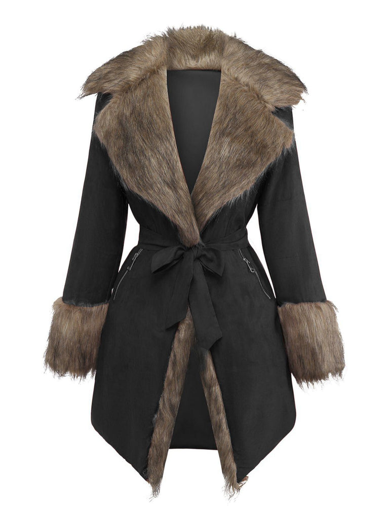 1950s Faux Fur Collar Lapel Belt Coat