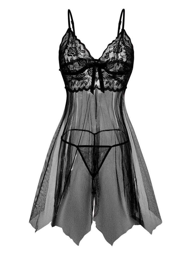 1950s Slip Lace Bow Sheer Nightdress