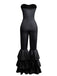 1970s Boho Strapless Solid Pleated Ruffle Jumpsuit