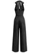 1940s V-Neck Halter Buttoned Pinstripe Jumpsuit