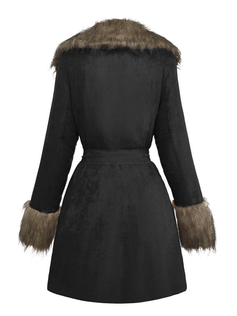 1950s Faux Fur Collar Lapel Belt Coat