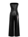 1940s PU Leather Belted Strapless Jumpsuit