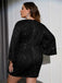 [Plus Size] 1960s Sequined Flare Sleeve Solid Wrap Dress
