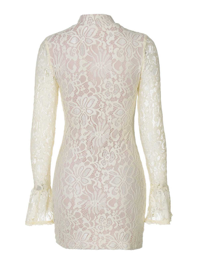 1960s Lace Cutout Bell Sleeves Bodycon Dress