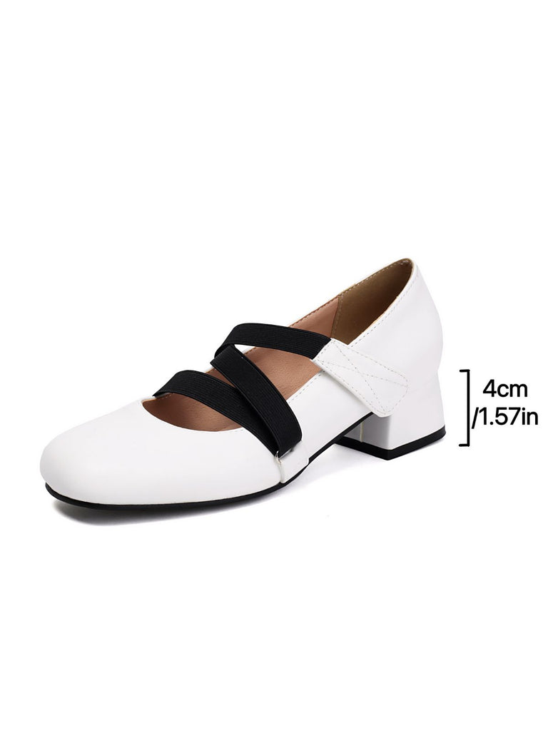 Ballet-Inspired Bungee Leather Chunky Heel Shoes - vintage shoes, retro heels, elegant red