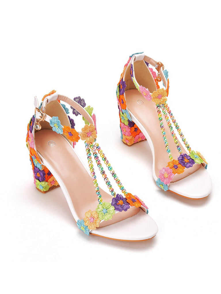 Beaded Flower Hand Embroidered High Heeled Sandals: timeless vintage elegance she makes her own