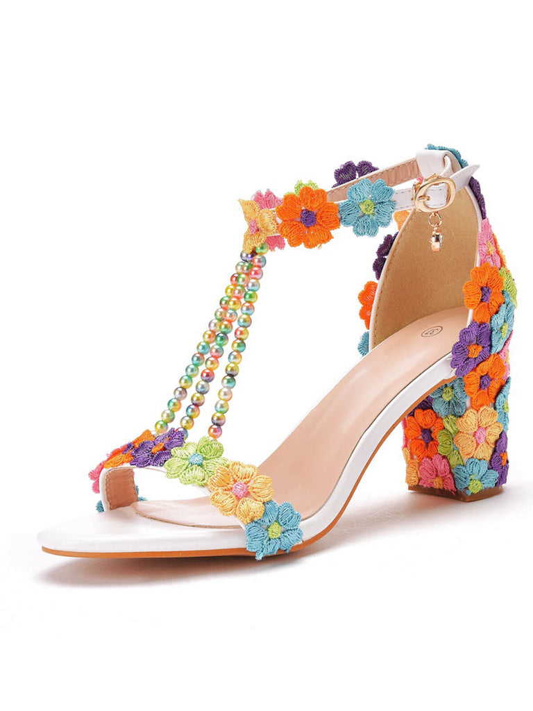 Beaded Flower Hand Embroidered High Heeled Sandals — vintage style that transcends decades